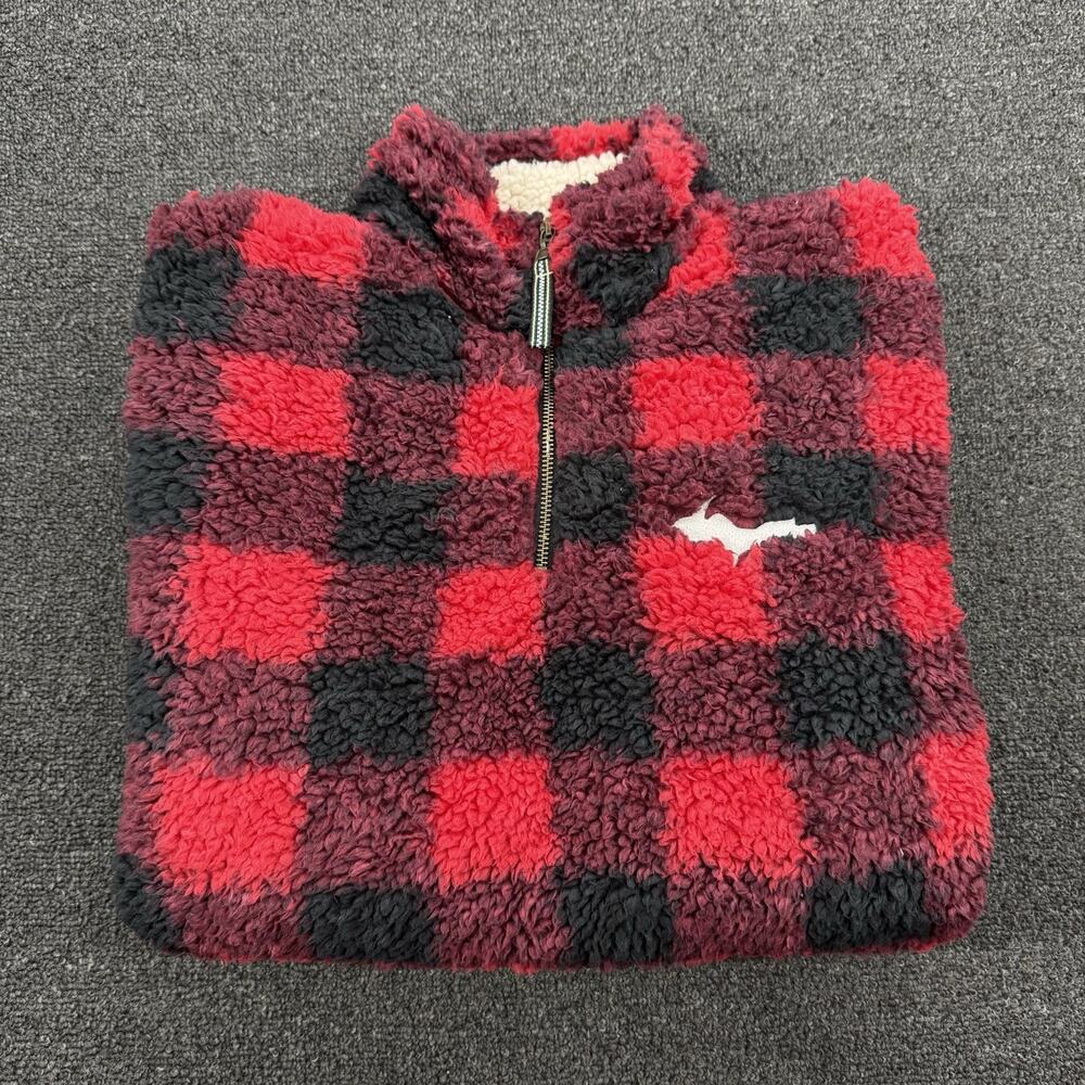 Cabin Fever Ramatex Mens Red Buffalo Plaid UP Sherpa Pullover 1/4 Zip Size Med